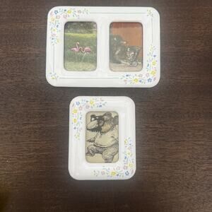 Two Vtg Mini Intercraft Picture Frames Japan Floral Ceramic Easel Back Cottage